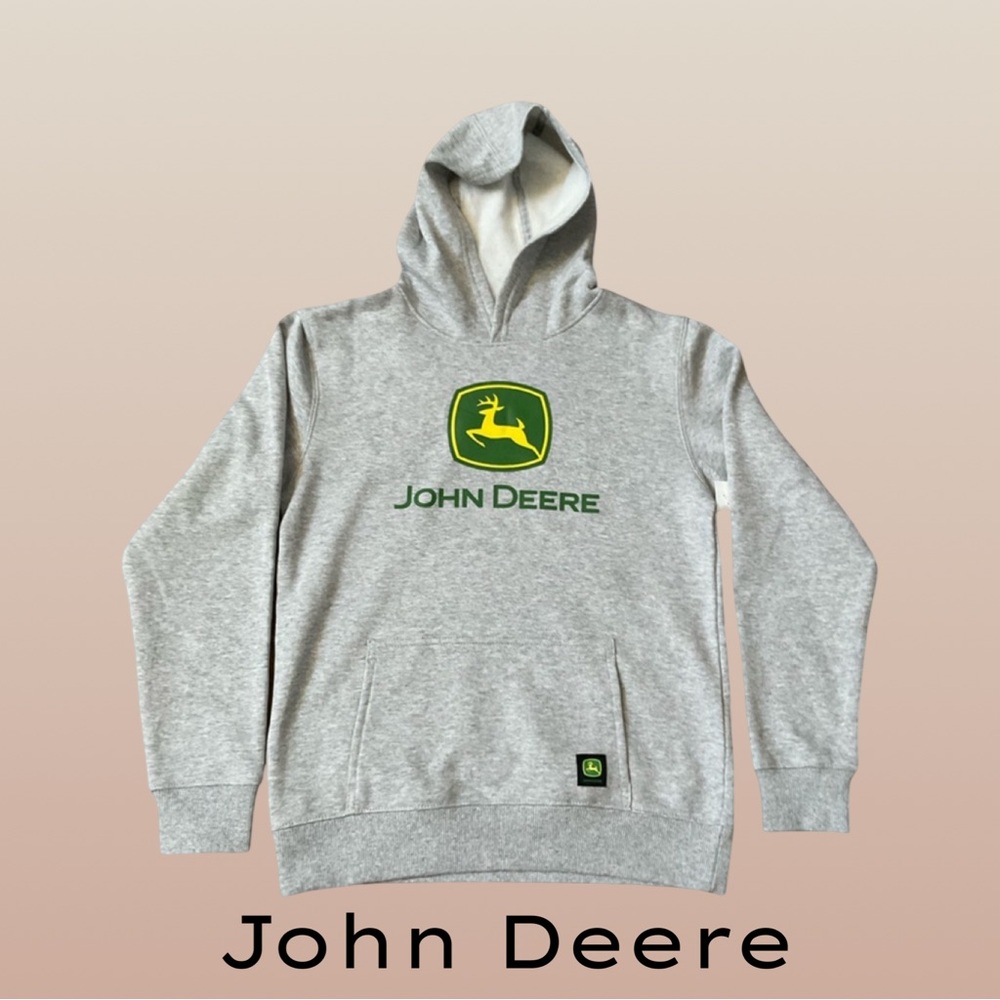 John Deere Hoodie Youth L 10/12 NWT | Gray Tractor Logo Pullover Sweatshirt NEW - Picture 2 of 7